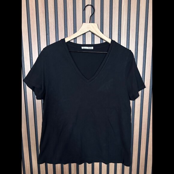 Reformation T Shirt Medium Womens Black Short Sleeve Basic Tee w Tote Bag V Neck - Picture 1 of 11